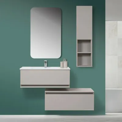 Mobile Bagno Sospeso Tortora L. 90 cm Completo di Specchio Feridras - 1