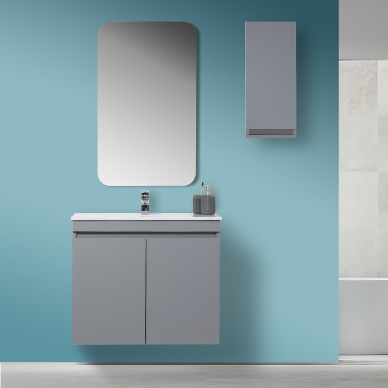 mobile bagno moderno salvaspazio opaco Mobile Sospeso Bagno Moderno 2 Ante Grigio L.80 cm con Specchio