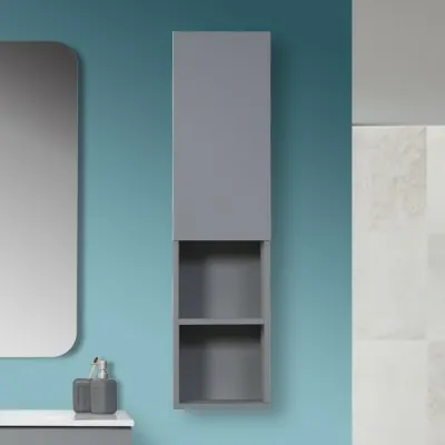 Colonna Bagno Sospesa H.115 con Ripiani Interni finitura Grigio Pastello Feridras - 1