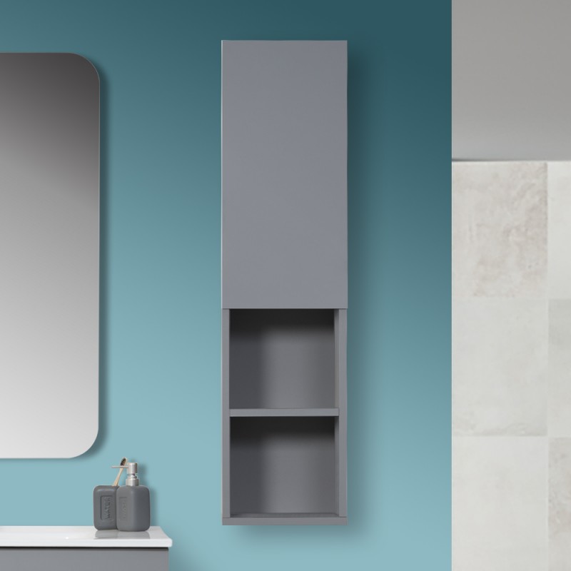 Colonna Bagno Sospesa H.115 con Ripiani Interni finitura Grigio