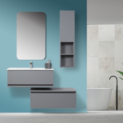 Colonna Bagno Sospesa H.115 con Ripiani Interni finitura Grigio Pastello Feridras - 2