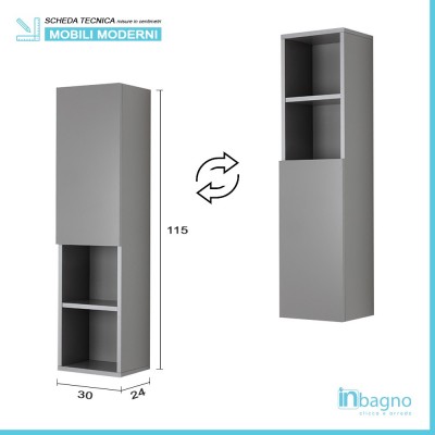 Colonna Bagno Sospesa H.115 con Ripiani Interni finitura Grigio Pastello Feridras - 3