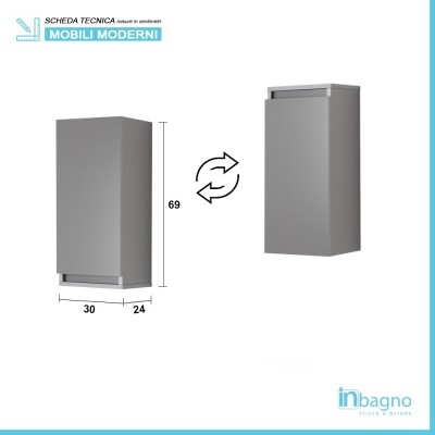 Pensile Sospeso Bagno Salvaspazio H. 69 cm Grigio Opaco con ripiano  Feridras - 3