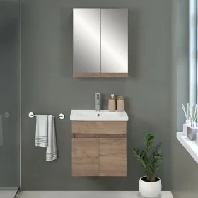 Mobile bagno sospeso 55 cm rovere scuro con specchio contenitore Mona