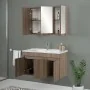 Mobile bagno sospeso 100 cm rovere scuro con specchio contenitore Mona 3