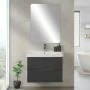 Mobile bagno sospeso 80cm antracite cannettato con cassetti specchio e lavabo Mia