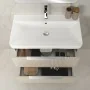 Mobile da bagno sospeso 80cm beige cannettato con cassetti specchio e lavabo Mia