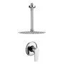 Set doccia con miscelatore braccio verticale 30 cm e soffione 25cm cromo design tondo