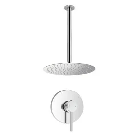 Set doccia in ottone con rubinetto doccia a incasso tondo braccio verticale e soffione tondo 20 cm cromo