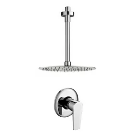 Set doccia in ottone con rubinetto doccia a incasso tondo braccio verticale e soffione tondo 20 cm cromo