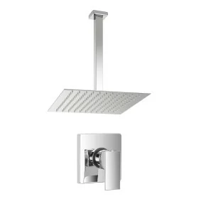 Set doccia in ottone con rubinetto doccia a incasso quadrato braccio verticale e soffione quadrato 20x20 cm cromo