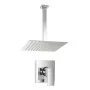 Set doccia in ottone con rubinetto doccia a incasso quadrato braccio verticale e soffione quadrato 20x20 cm cromo