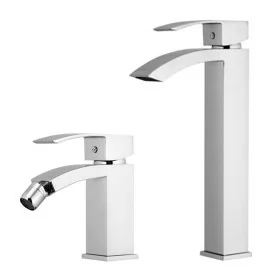 Set miscelatore lavabo alto e bidet monocomando in ottone cromato Mariani linea Marte