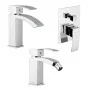Set miscelatori con doccia a incasso con deviatore lavabo e bidet monocomando in ottone cromato Mariani linea Marte