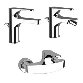 Set rubinetti lavabo bidet e doccia esterno con kit doccetta in ottone cromo di Rubinetterie Mariani Linea Surf