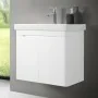 Mobile bagno sospeso 70 cm bianco lucido salvaspazio con specchio Clip dettagli