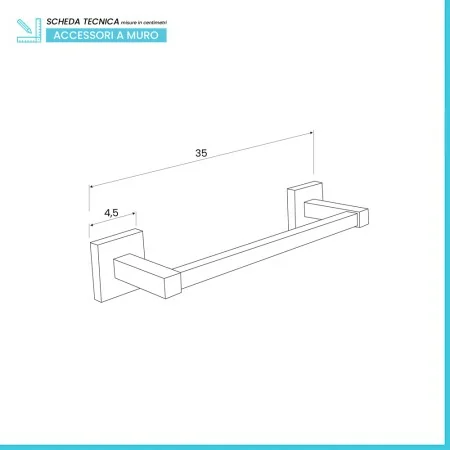 RUACQ Portasciugamani Da Bagno 61 Cm, Base Quadrata, Acciaio Inox SUS 304, Cromato, Con Mensola E Barra, Montaggio A Parete