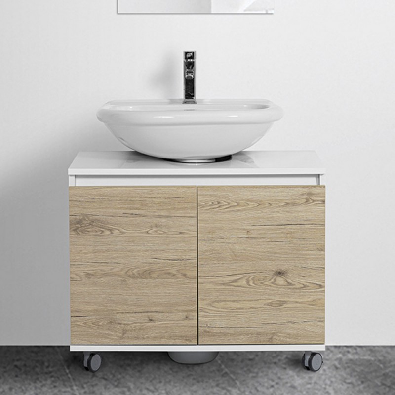 Sottolavabo rovere di bordeaux Mobile Sottolavabo 80 cm su Ruote in Legno Colore Rovere di Bordaux