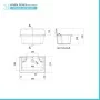 Scheda tecnica Pilozzo maxi a muro 56 cm in resina grigia con portasapone e kit di scarico