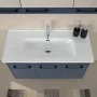 Mobile bagno sospeso 100 cm blu effetto legno con armadietto a specchio Sofia