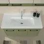 Mobile bagno sospeso 100 cm verde effetto legno con armadietto a specchio Sofia