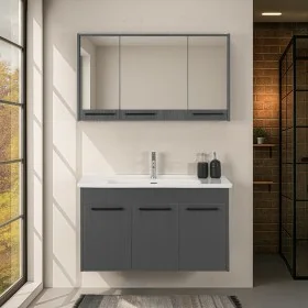 Mobile bagno sospeso 100 cm grigio effetto legno con armadietto a specchio Sofia