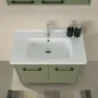 Mobile bagno sospeso 80 cm verde effetto legno con armadietto a specchio Sofia