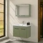 Mobile bagno sospeso 80 cm verde effetto legno con armadietto a specchio Sofia