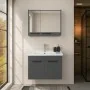 Mobile bagno sospeso 80 cm grigio effetto legno con armadietto a specchio Sofia