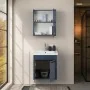 Mobile bagno sospeso 55 cm blu effetto legno con armadietto a specchio Sofia - render2