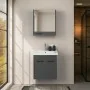 Mobile bagno sospeso 55 cm grigio effetto legno con armadietto a specchio Sofia - render1