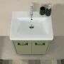 Mobile bagno sospeso 55 cm verde effetto legno con armadietto a specchio Sofia - lavabo