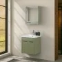 Mobile bagno sospeso 55 cm verde effetto legno con armadietto a specchio Sofia - render3