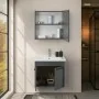 Mobile bagno sospeso 65 cm grigio effetto legno con armadietto a specchio Sofia - render