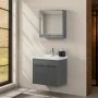 Mobile bagno sospeso 65 cm grigio effetto legno con armadietto a specchio Sofia - render