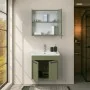 Mobile bagno sospeso 65 cm verde effetto legno con armadietto a specchio Sofia render