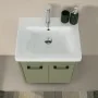 Mobile bagno sospeso 65 cm verde effetto legno con armadietto a specchio Sofia lavabo