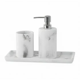 Set accessori bagno effetto marmo 3 pezzi con dispenser portaspazzolino e vassoio in resina Ivy
