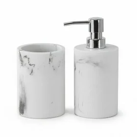 Set accessori bagno effetto marmo 2 pezzi con dispenser e portaspazzolino in resina Ivy