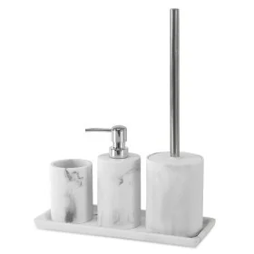 Set accessori bagno effetto marmo 4 pezzi con dispenser portaspazzolino portascopino e vassoio in resina Ivy