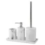Set accessori bagno effetto marmo 4 pezzi con dispenser portaspazzolino portascopino e vassoio in resina Ivy