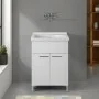 Mobile lavatoio 60x60cm bianco frassino con due ante e vasca in ceramica Revine - render 3