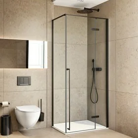 Box doccia angolare 90x70 porta fissa con battente cristallo trasparente profilo nero h200 Nylo