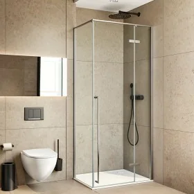 Box doccia angolare 80x100 porta fissa con battente cristallo trasparente profilo cromato h200 Nylo