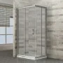 Box doccia angolare 70x100 con porta doppia porta scorrevole cristallo trasparente e profili cromati Geo