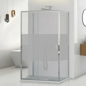 Box doccia 3 lati 80x100x80 in vetro temperato serigrafato scorrevole con profili cromati Tay