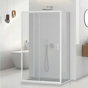 Box doccia 3 lati 80x100x80 in vetro temperato trasparente scorrevole con profili bianchi Tay
