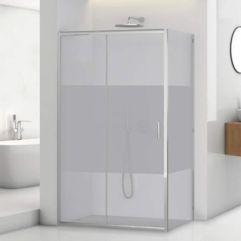 Box doccia angolare 70x100 in vetro temperato serigrafato scorrevole con profili cromo Tay