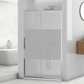 Porta doccia nicchia 150cm in vetro temperato serigrafato scorrevole con profilo cromo Tay Porta doccia nicchia 150cm in vetro temperato serigrafato scorrevole con profilo cromo Tay