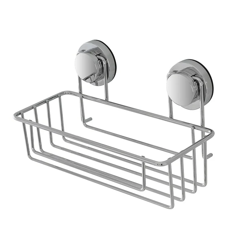 HOME Mensola Rettangolare In Filo Cromato Con Ventose – 26x13x7,5 Cm – Accessorio Doccia E Bagno Portaoggetti
